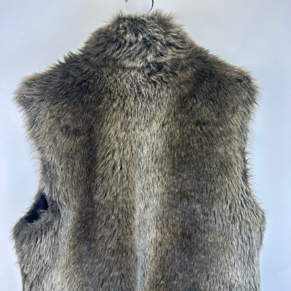 Blassport Faux Fur Brown and Gray Fully Lined Zip Up Vest Womens Large Trendy - Picture 9 of 14